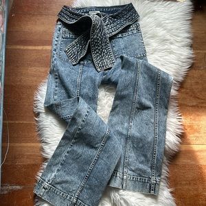 Ulla Johnson wide leg acid wash jeans with a wide tie